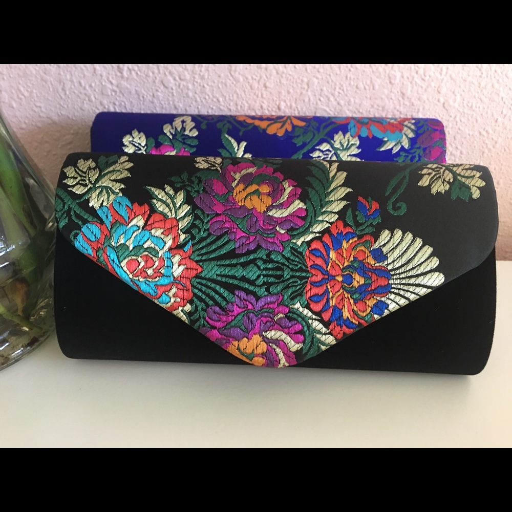 NWT Jacquard/Velvet Clutch with Crossbody Strap.